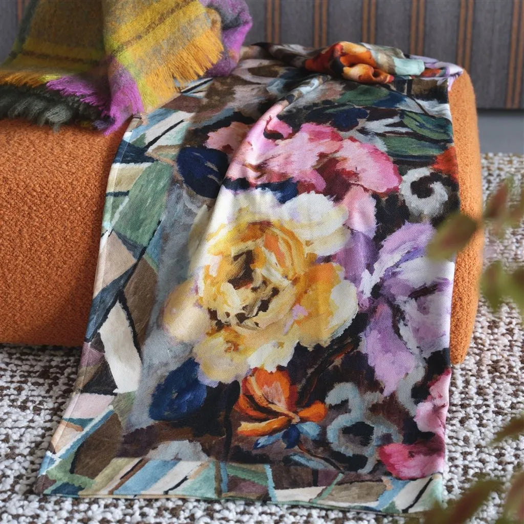 Tapestry Flower Damson Velvet Throw