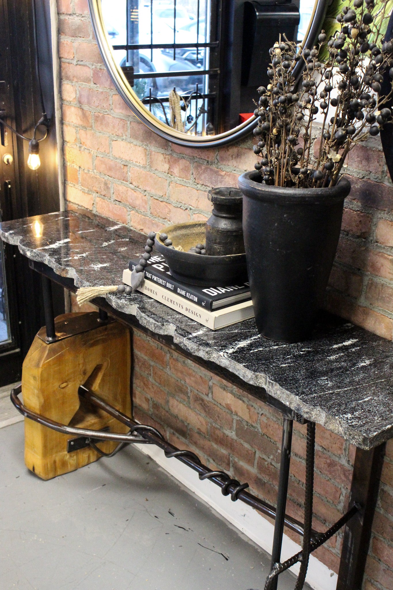 Mixed Metal Console w/ Dark Marble Top